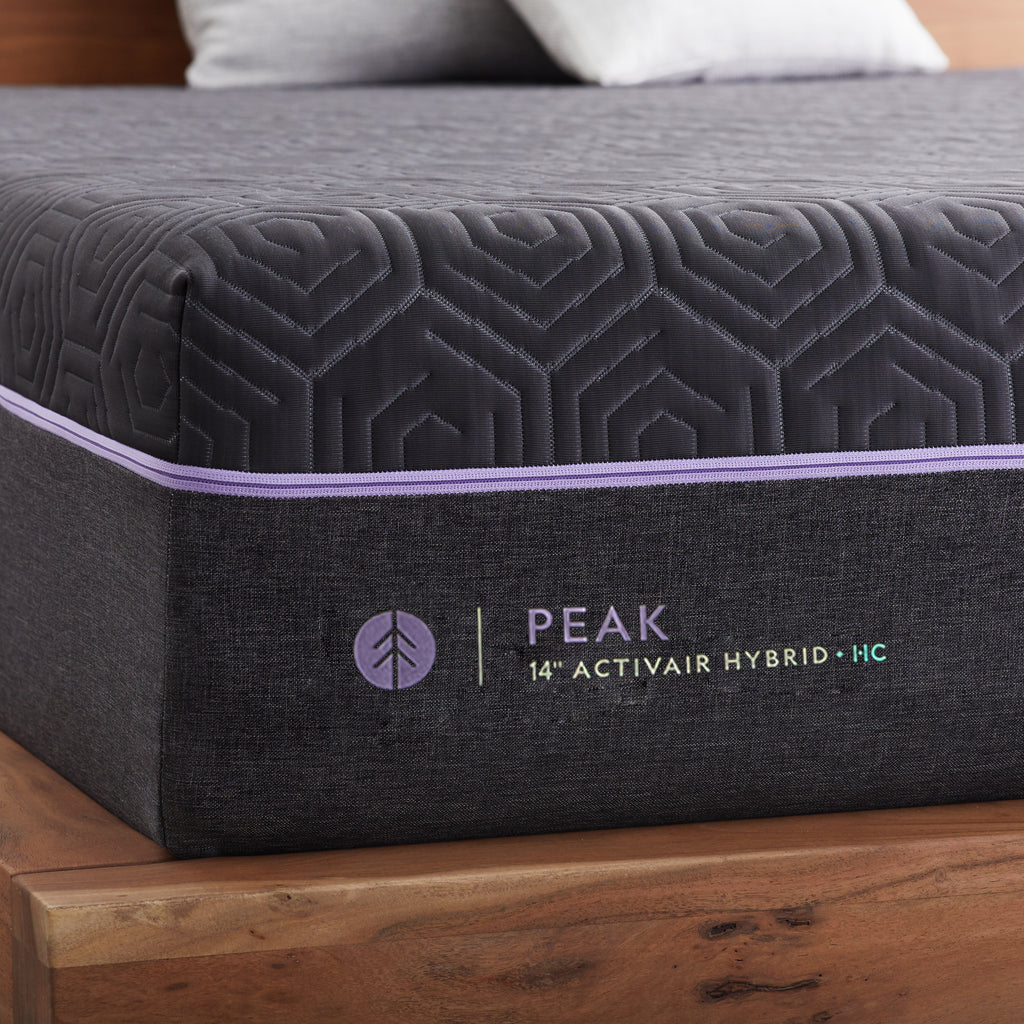 Peak 14 in Active Air Hybrid Mattress with Hyperchill cover close up of label
