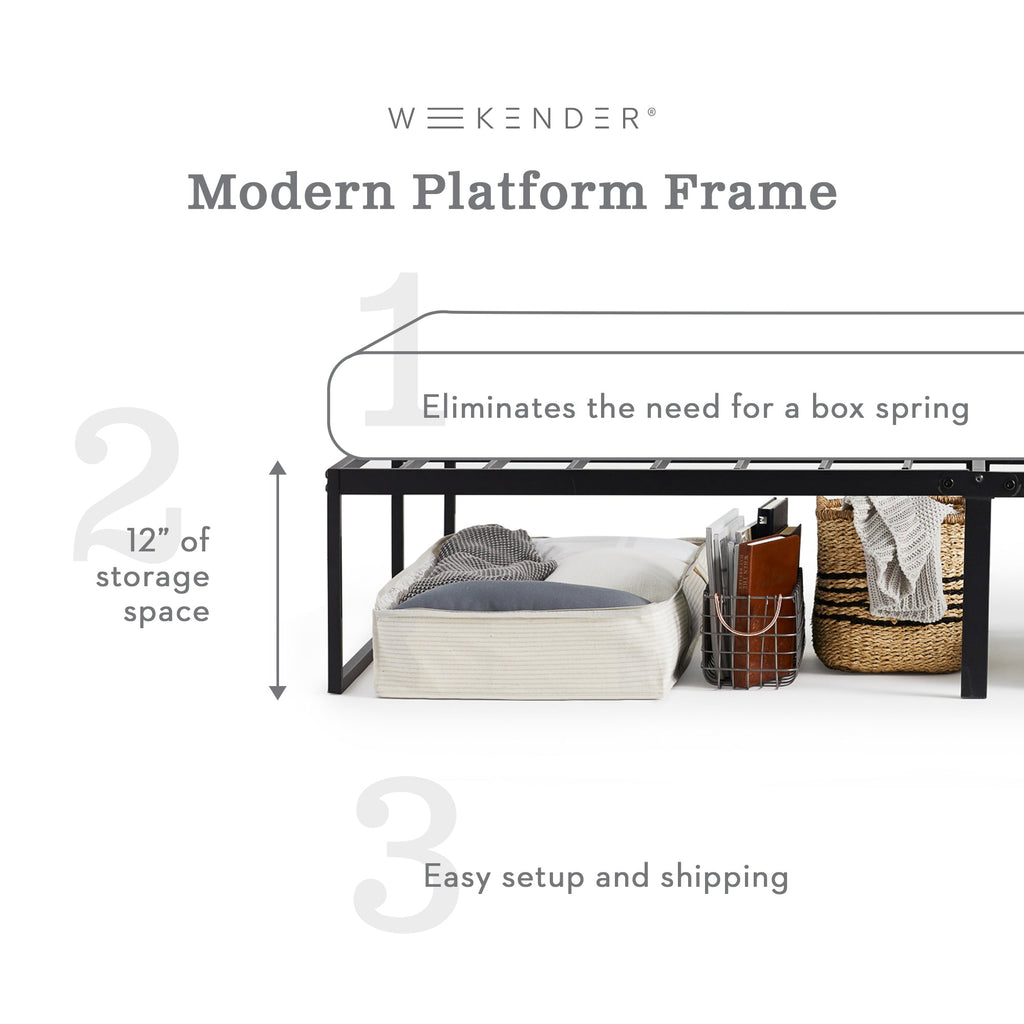 The Modern Platform Frame with easy set-up and shipping, underbed storage, and replacing the need for a box spring